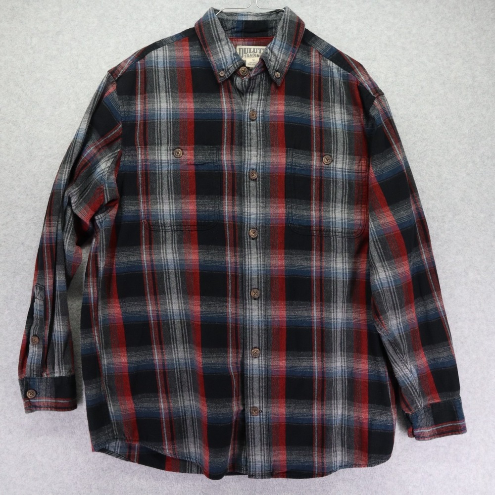 Duluth Trading Flannel Shirt Mens Medium Relaxed Fit Button Up Plaid Long Sleeve